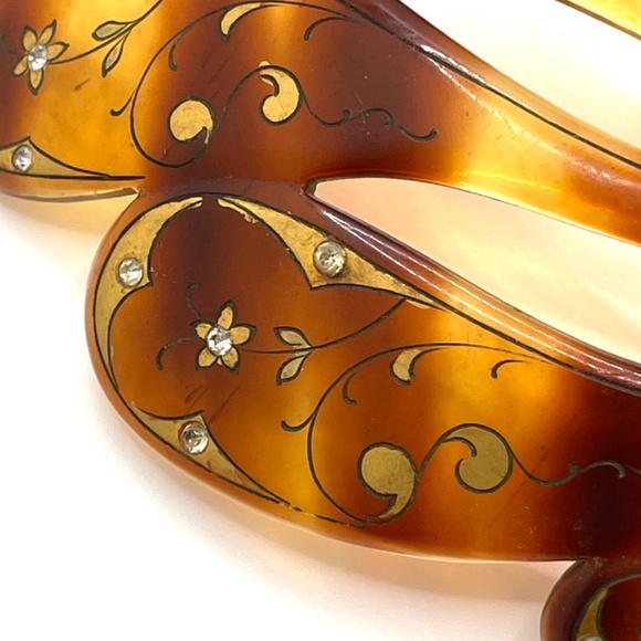 Vintage Tortoiseshell Lucite Decorated Large Hair Comb - Picture 10 of 12